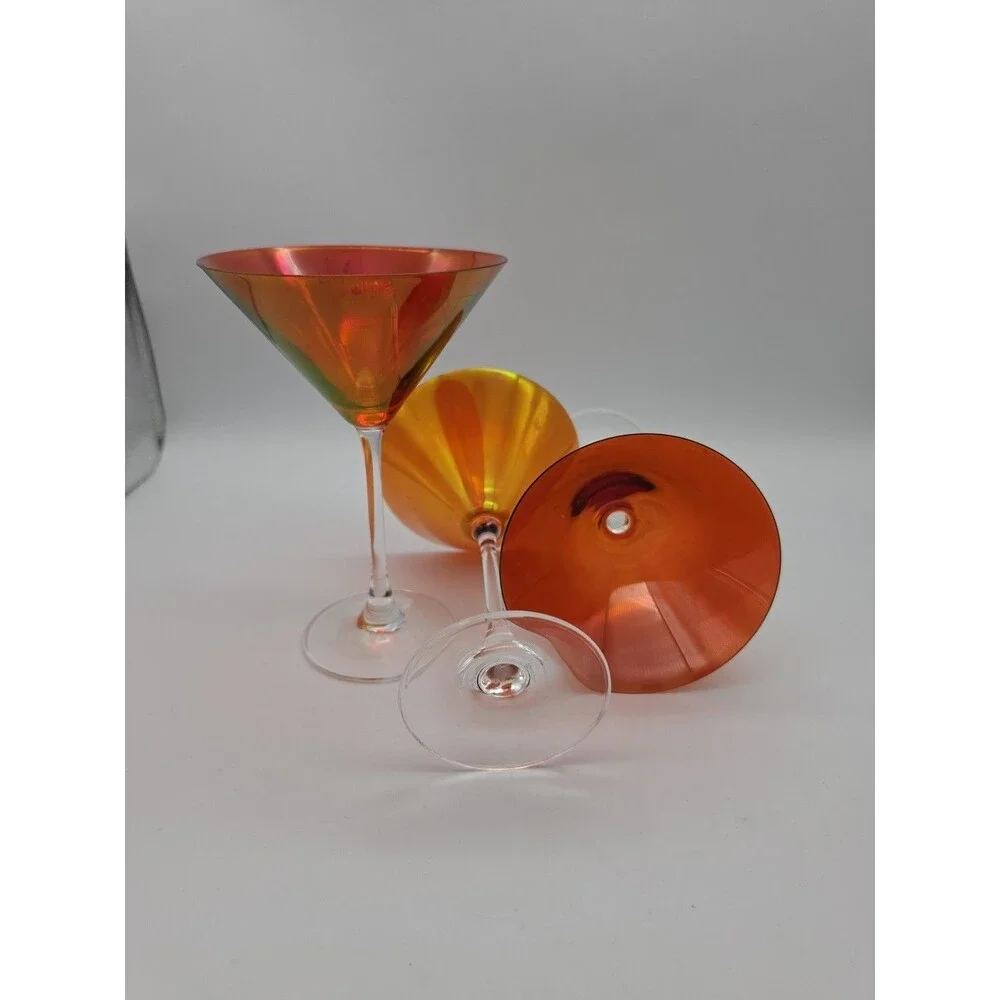 Vtg Pier 1 Slovakia Martini Glasses Stemware 3 Luster Cranberry Amber
